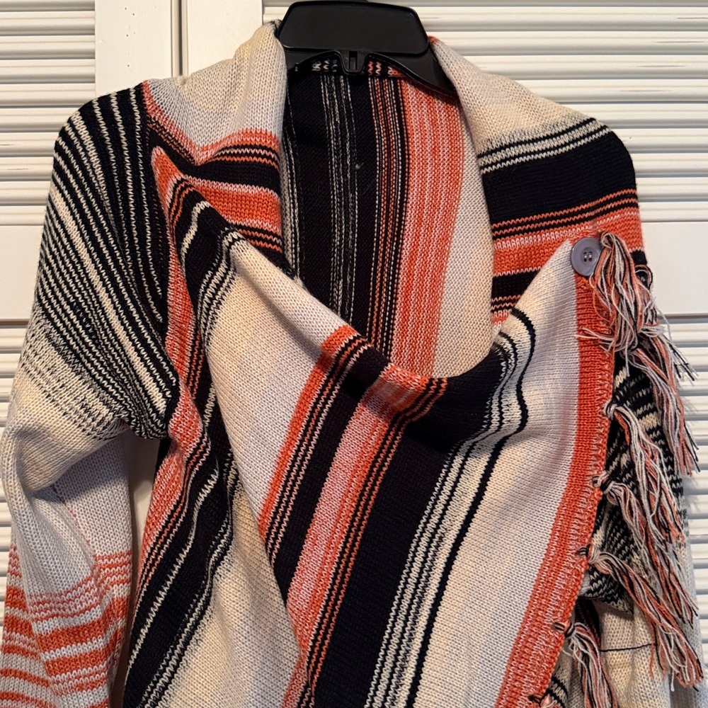 Striped Fringe Poncho - Picture 3 of 6